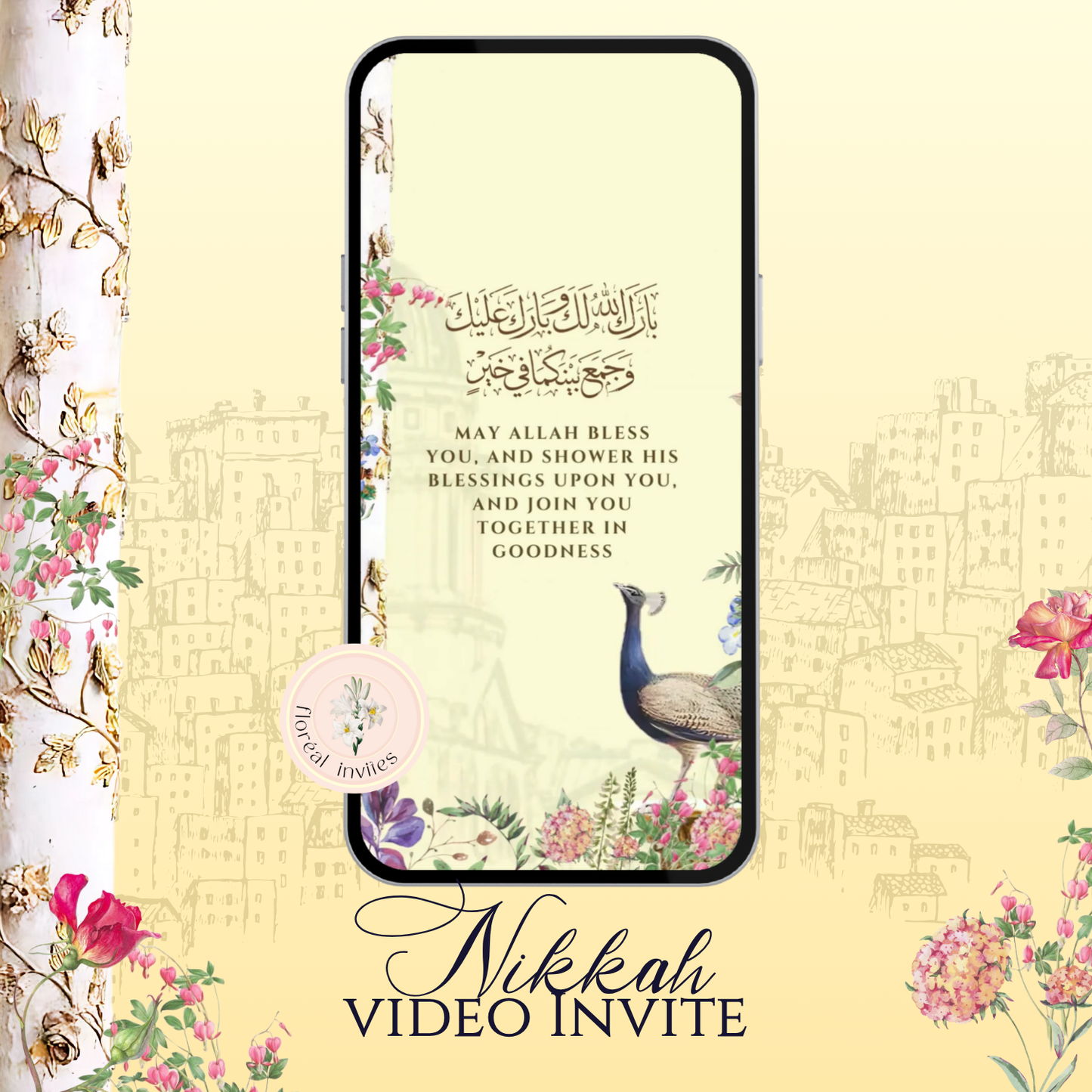 Golden peacock Video Invite