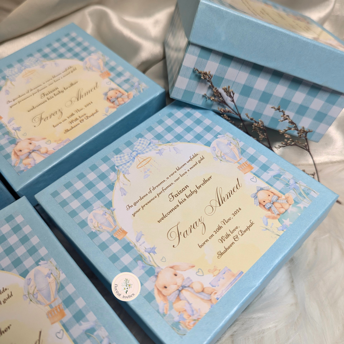 Bunny Ears - Baby Boy Announcement Box