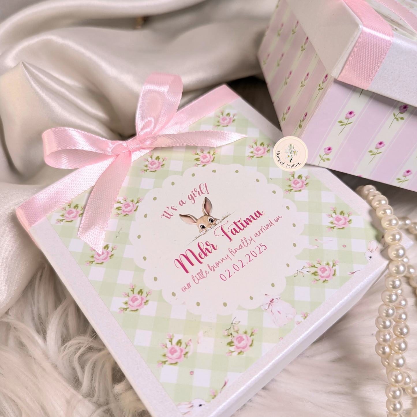 Bunny Hop - Baby Girl Announcement Box