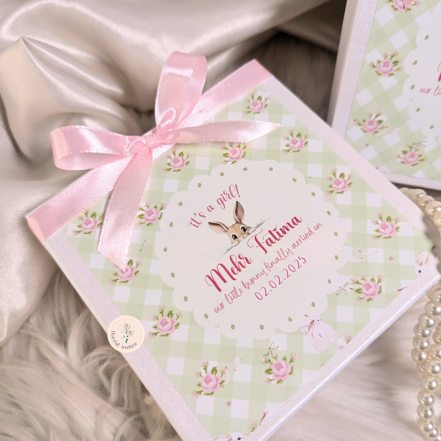 Bunny Hop - Baby Girl Announcement Box