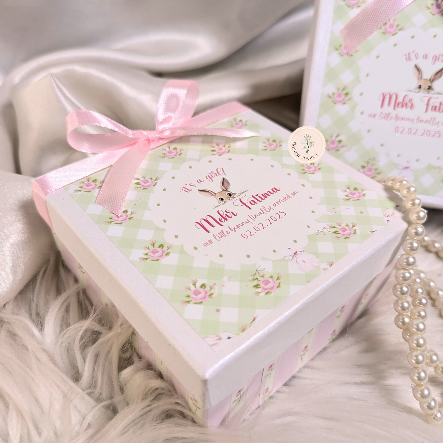 Bunny Hop - Baby Girl Announcement Box