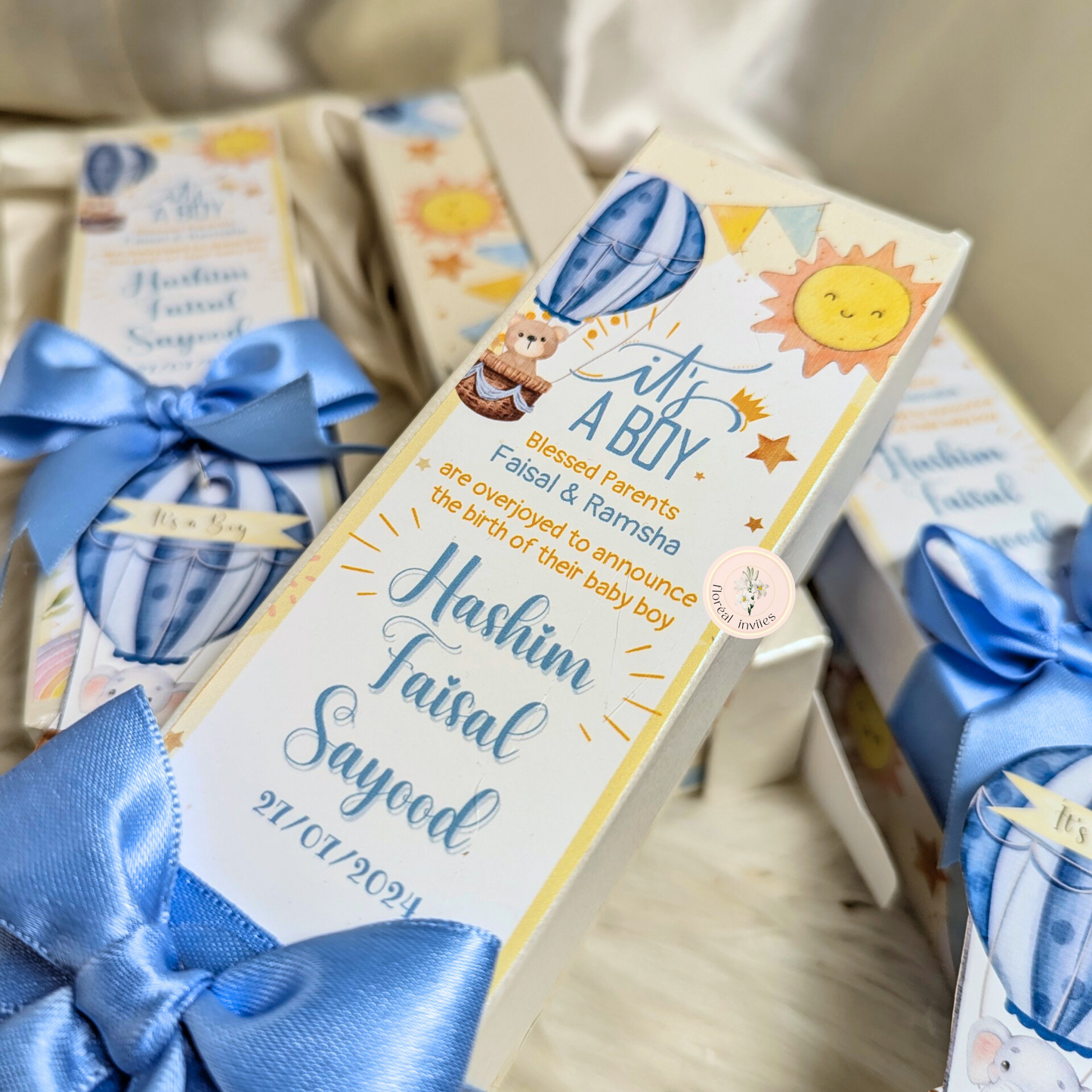 Hot Air Balloon - Baby Boy Announcement Box