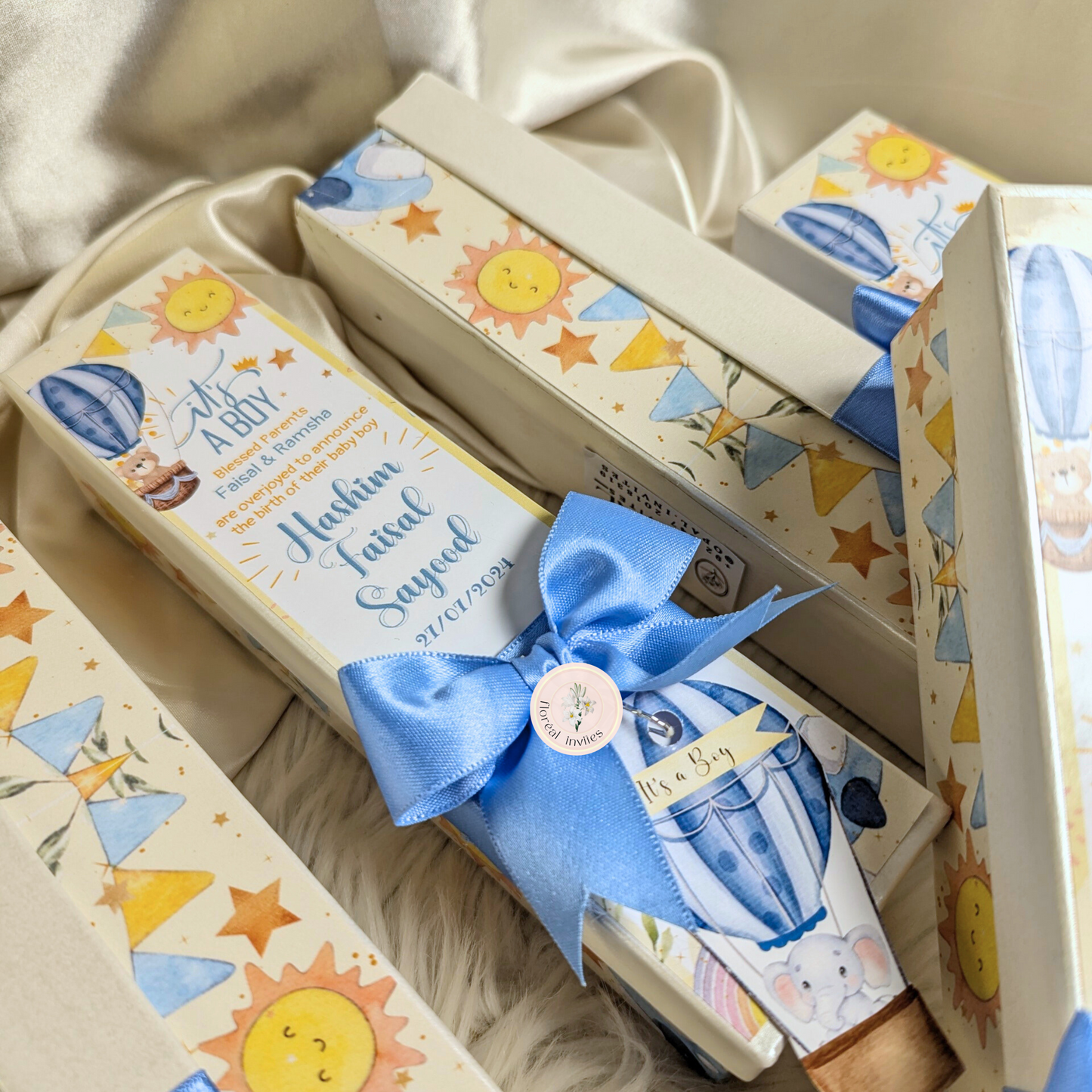 Hot Air Balloon - Baby Boy Announcement Box