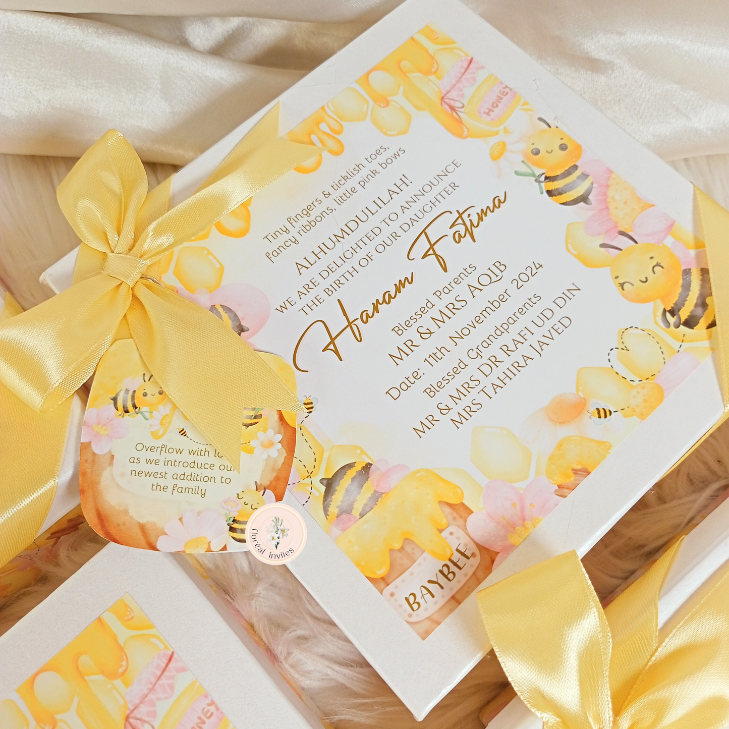Bzz! It's Honey - Baby Girl Announcement Box