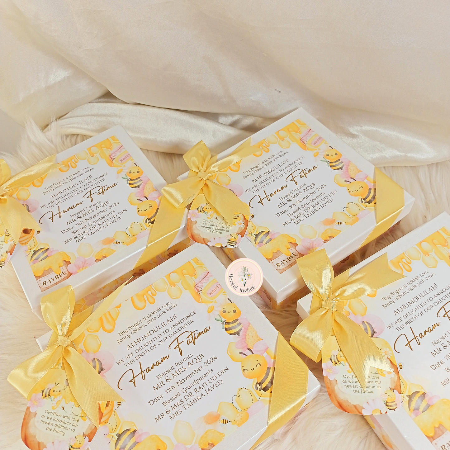 Bzz! It's Honey - Baby Girl Announcement Box