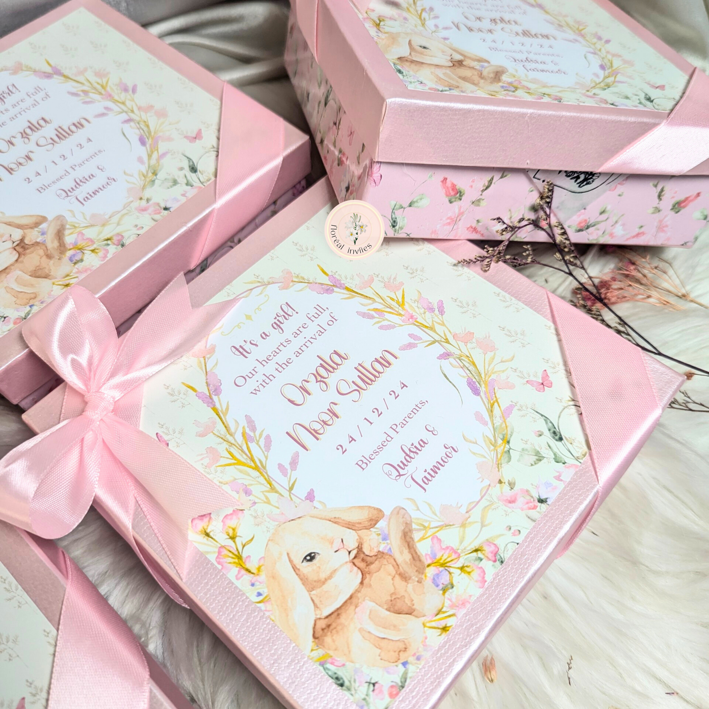 Hop - Baby Girl Announcement Box