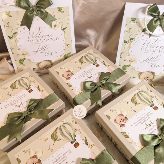 Beige Teddies  - Baby Girl Announcement Box