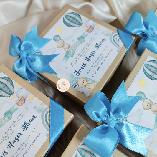 Turquoise Teddies - Baby Boy Announcement Box