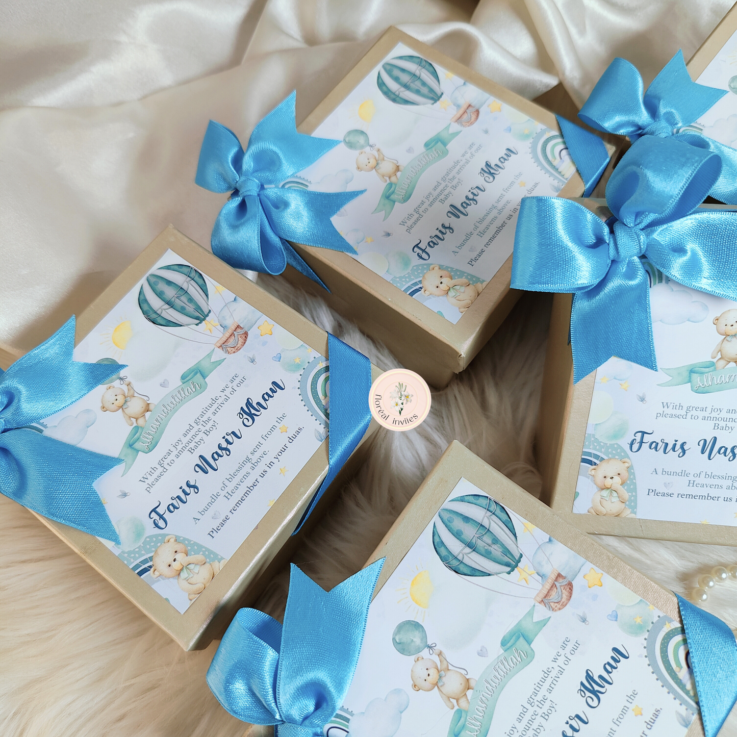 Turquoise Teddies - Baby Boy Announcement Box