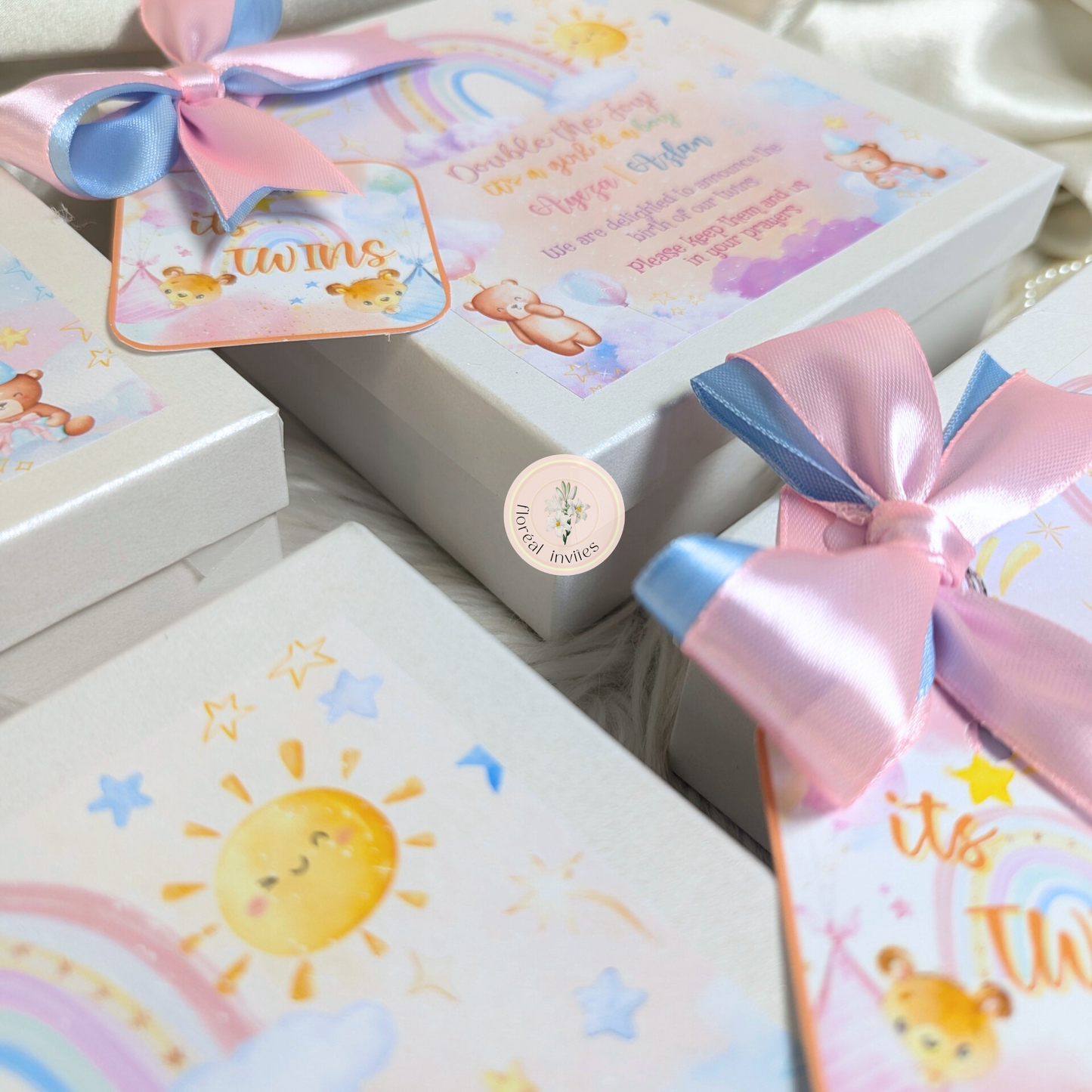 Double Rainbow - Twin Baby Announcement Box