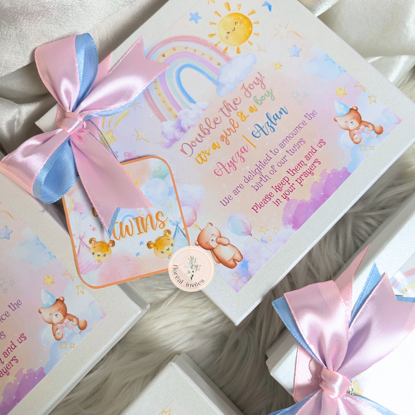 Double Rainbow - Twin Baby Announcement Box