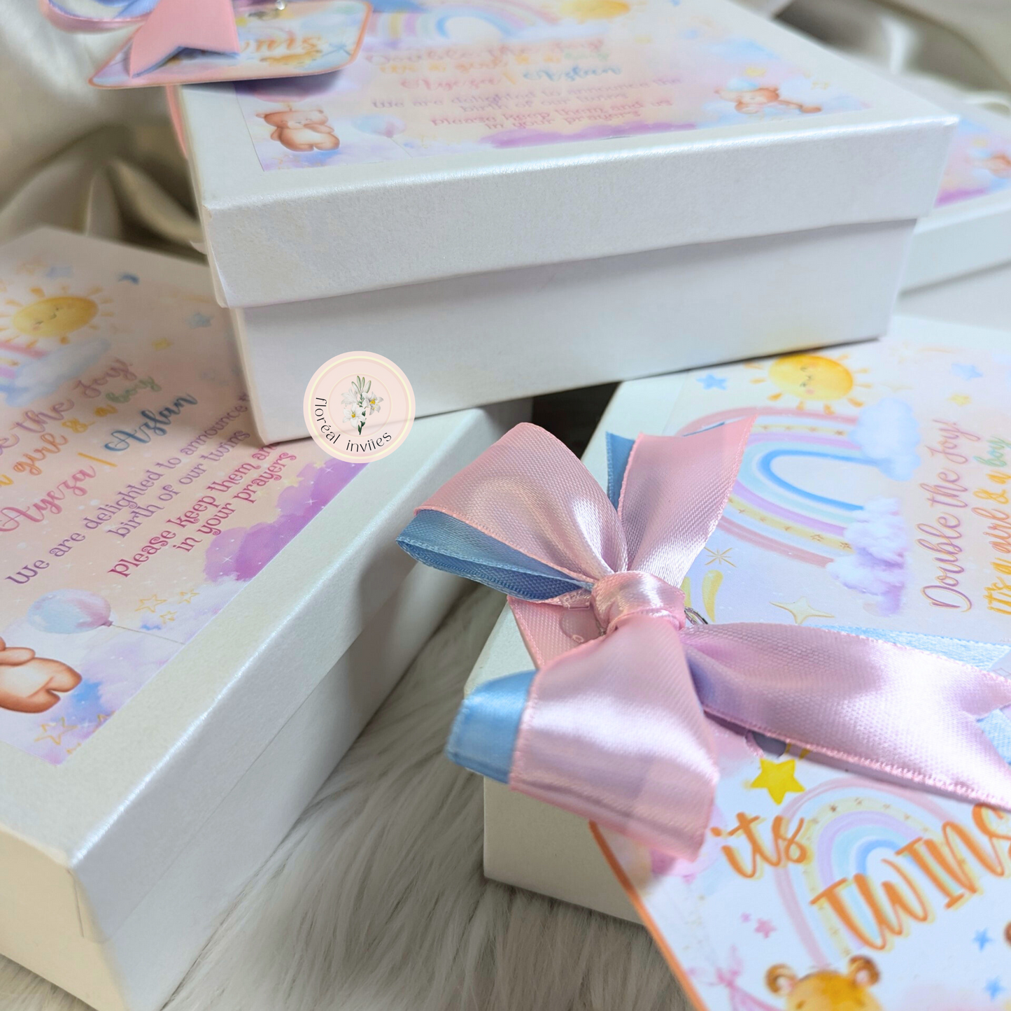 Double Rainbow - Twin Baby Announcement Box