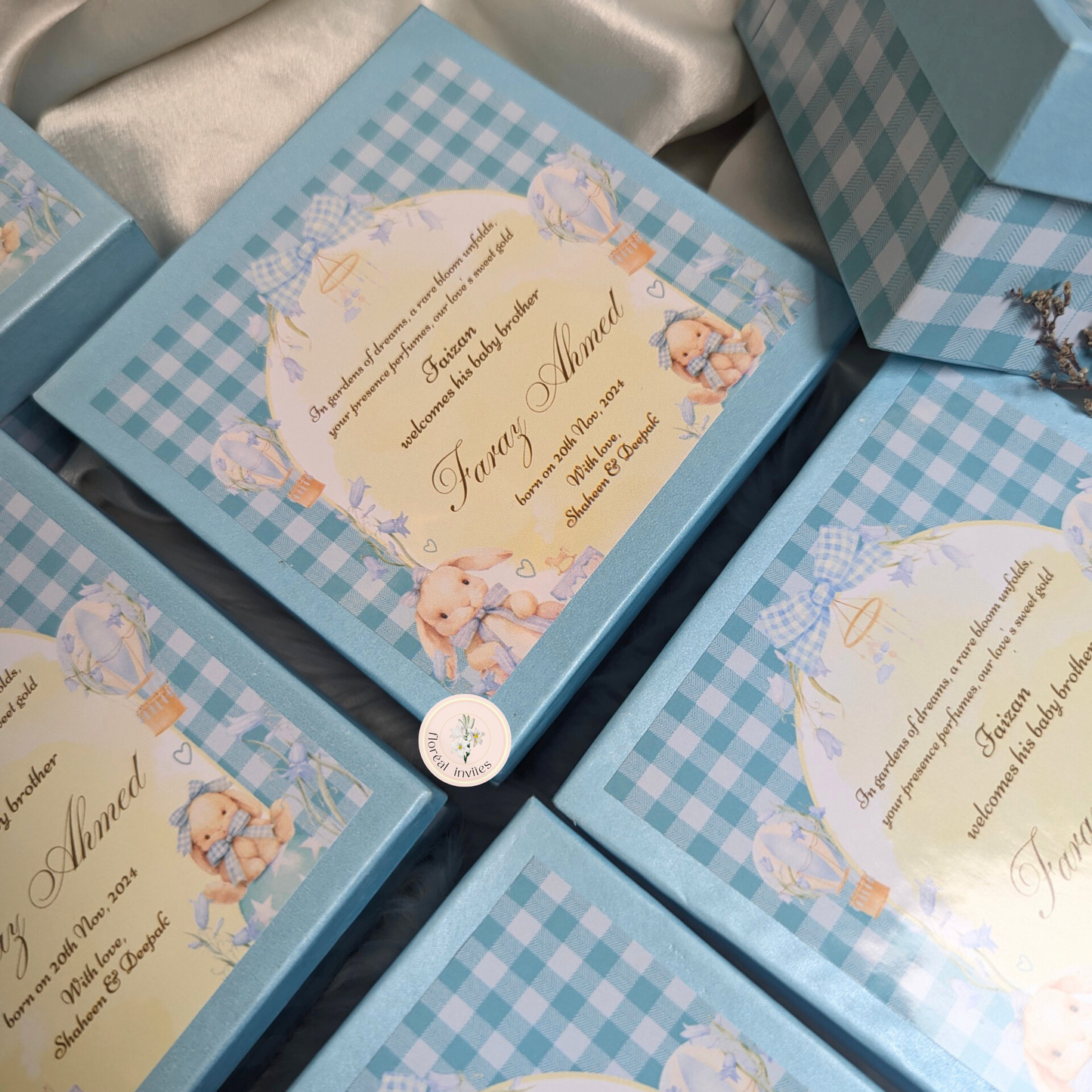 Bunny Ears - Baby Boy Announcement Box