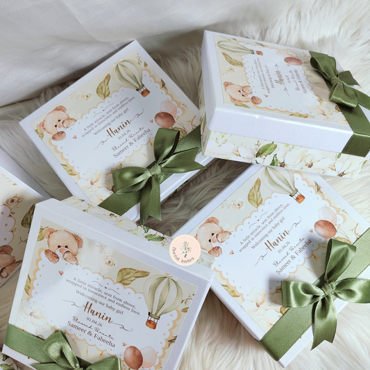 Beige Teddies  - Baby Girl Announcement Box