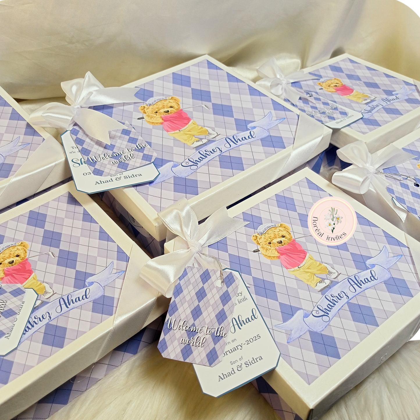 Beary Blessed - Baby Boy Announcement Box
